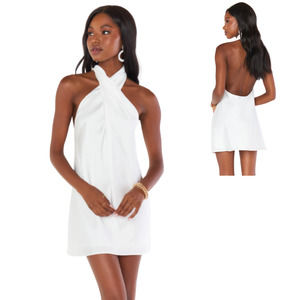 Show Me Your Mumu Jasmine Halter Mini Dress Wedding White Lux Satin Size Small